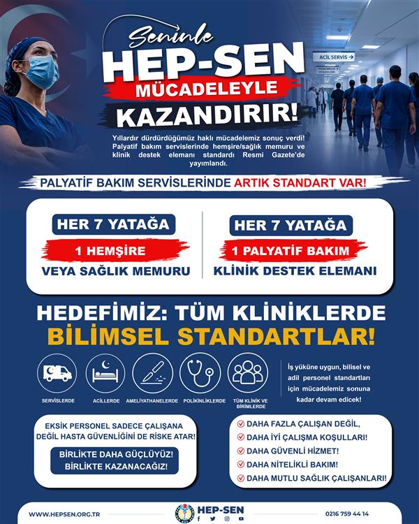 HEP-SEN'in Mücadelesi Sonuç Verdi: Palyatif Bakım Servislerinde Hemşire ve Sağlık Personeli Standardı Resmi Gazete'de Yayımlandı